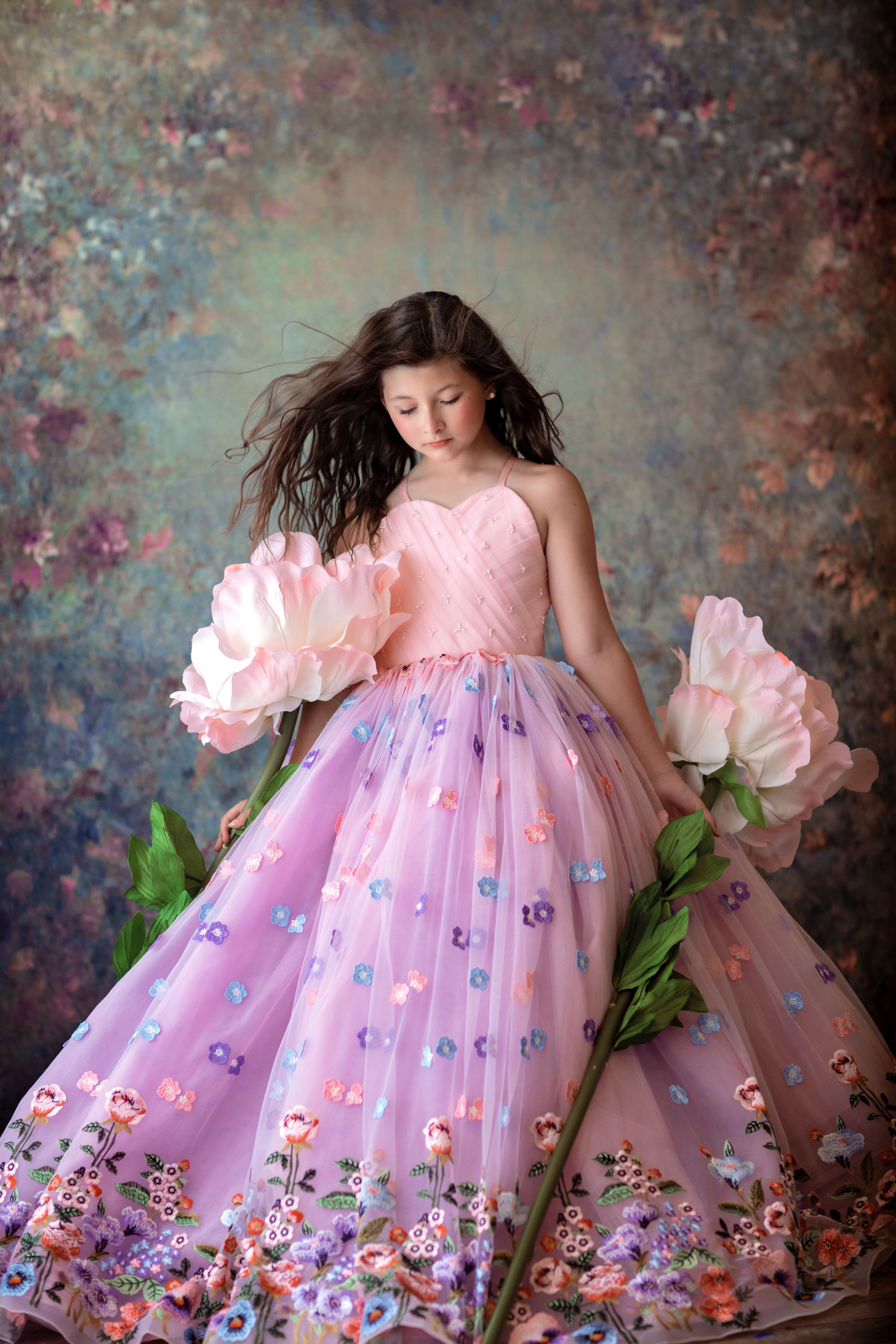 Retired rental "Camille" -  Floor Length in shades of Pink & Lavender-( 6 Year - Petite 8 Year)