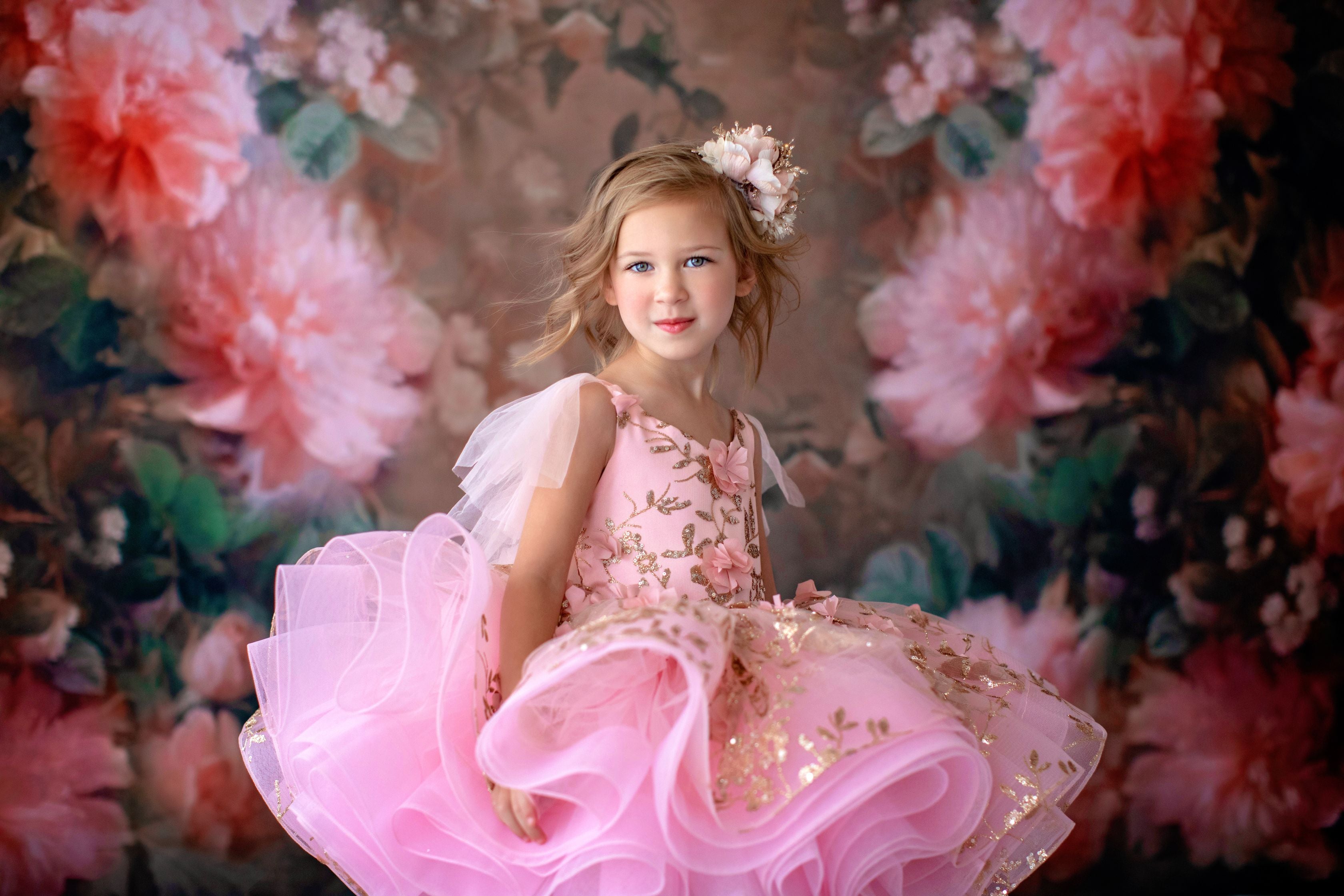 "Sadie" in Blush Petal length gown-  (4 year- petite 5 year)