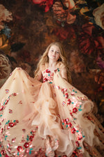 Flower girl dress with lace shoulder accents and full tulle skirt

