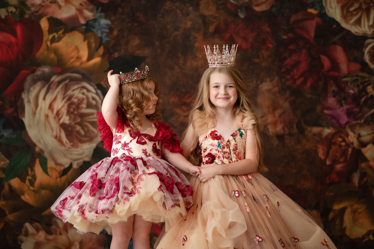 Special occasion gown for girls with soft tulle and floral sequins

