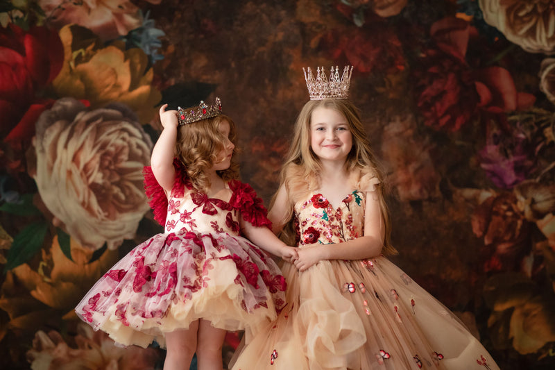 Special occasion gown for girls with soft tulle and floral sequins

