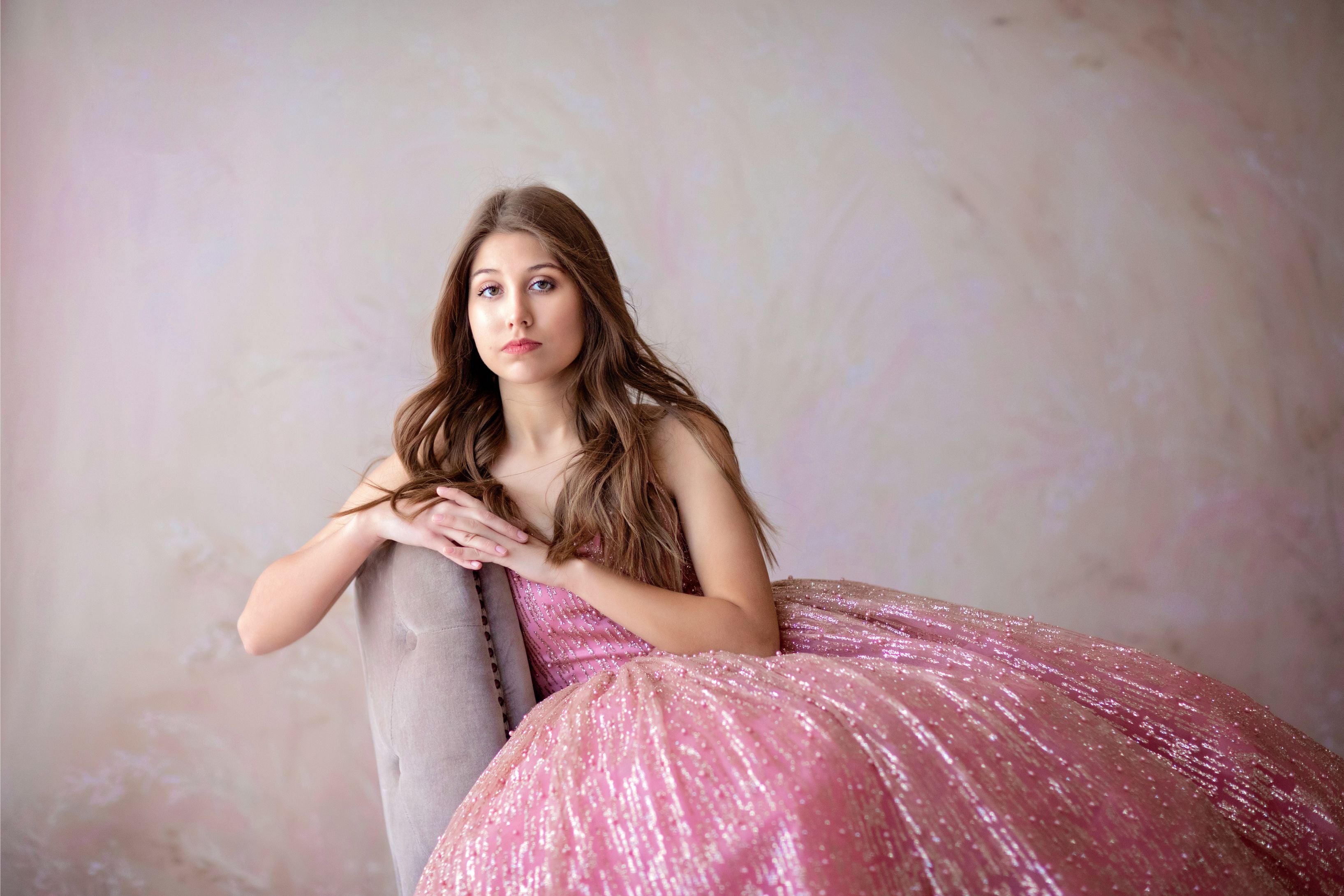 Stassi- Rose Gold and Rose pink gown- Gorgeous special occasion or photo shoot dress (7 Year-Petite 8 Year)