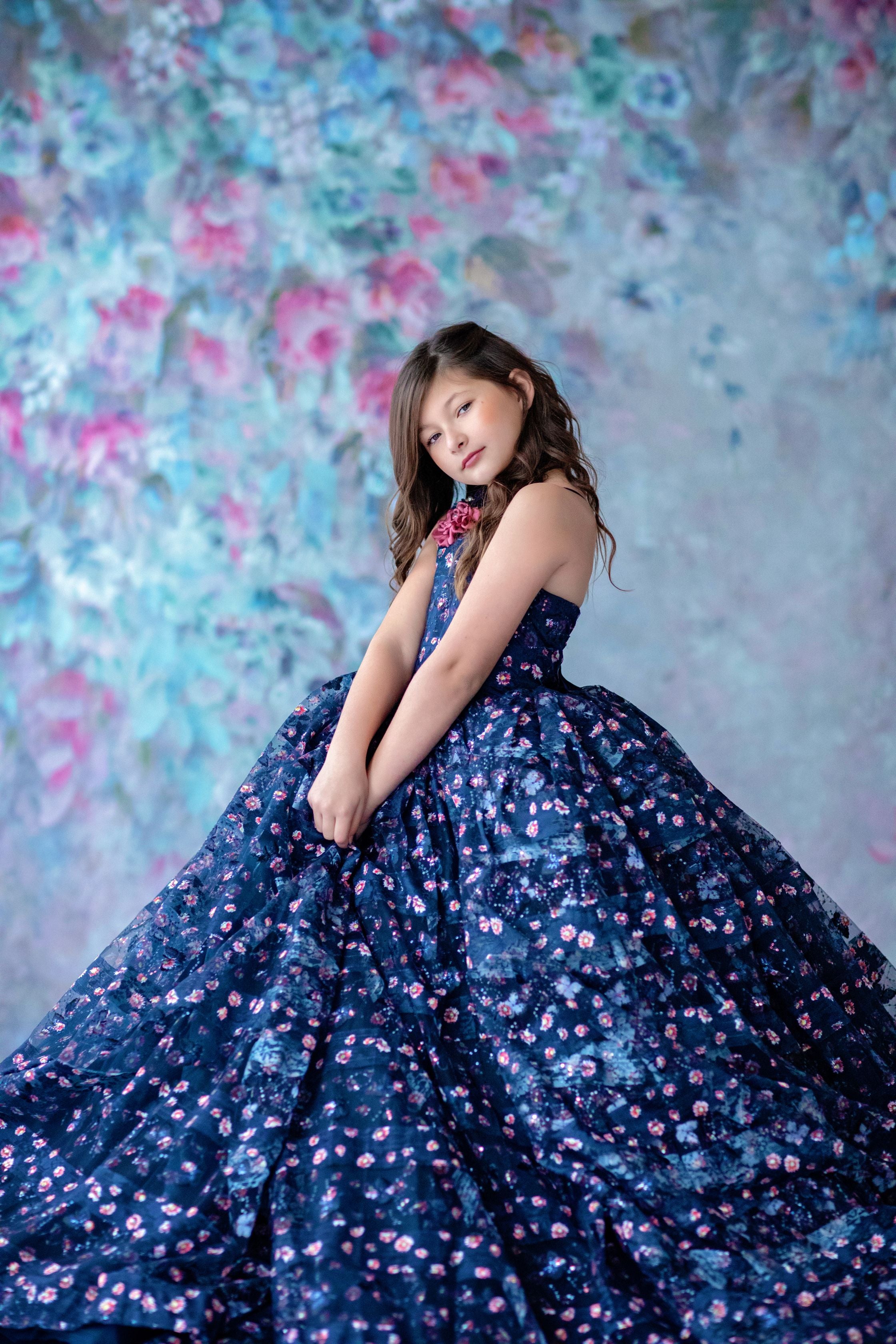 Couture Rental Gown "Amelie"  -  Floor Length Dress ( 8 Year - Petite 9 Year)