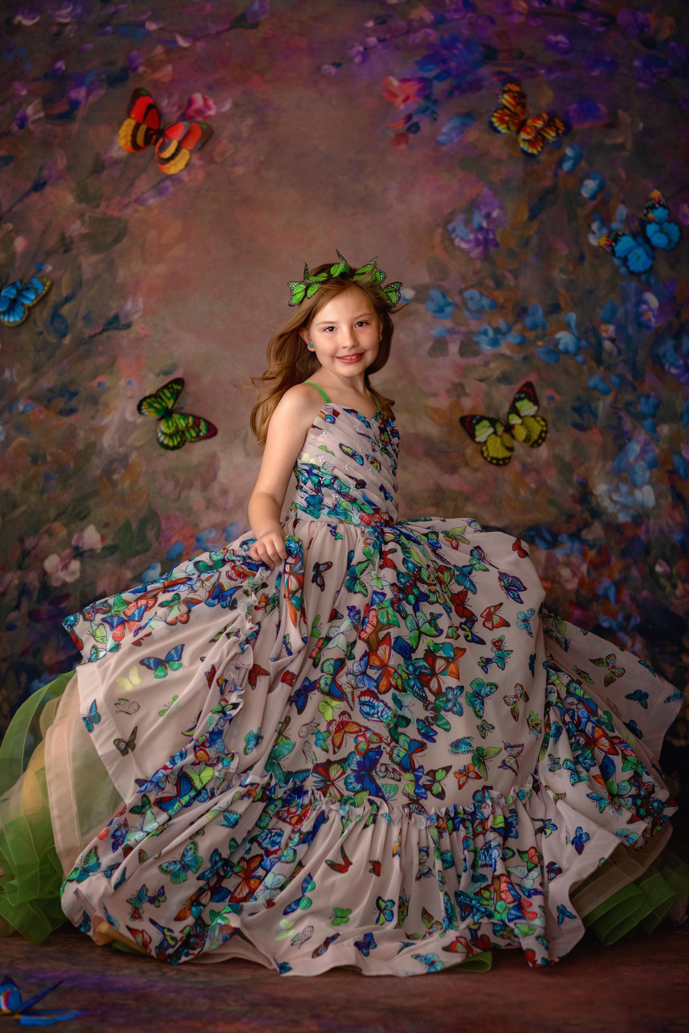 euc "Gilded Butterfly" -  Floor long Length Dress Chiffon ( 6 Year - Petite 9 Year)