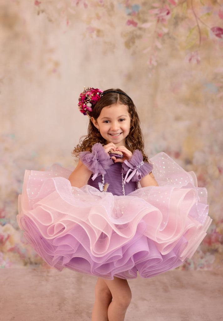 Lavender Butterfly Confetti - Petal  Length Dress (3 Year-Petite 5 Year)