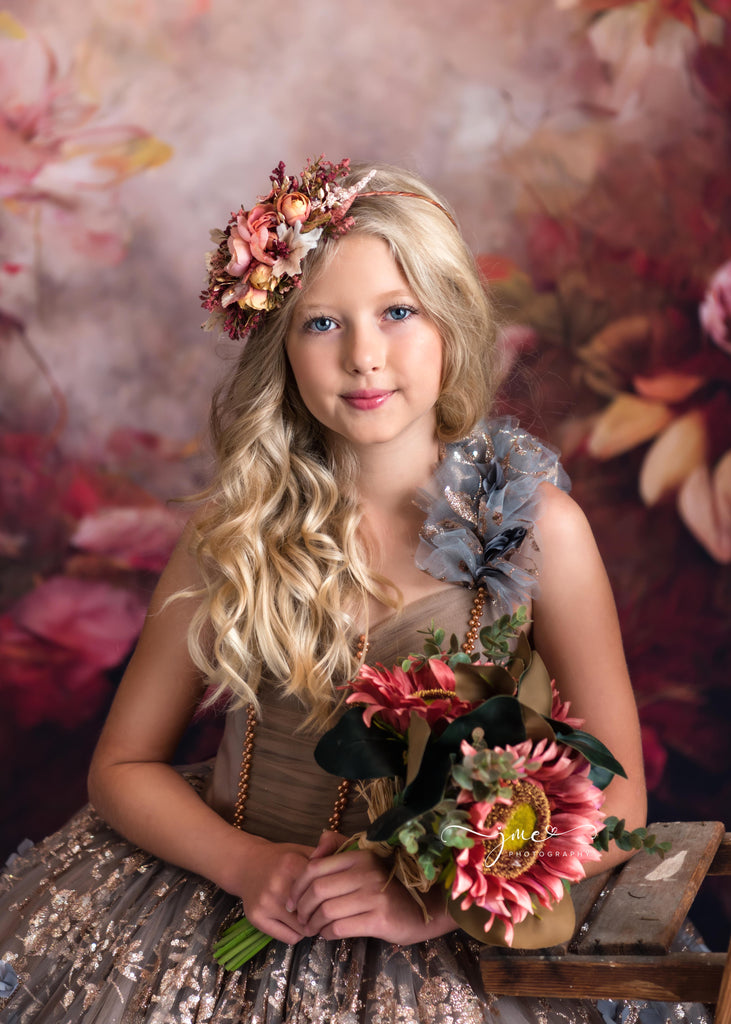 "Sadie" in Gold and Silver Floor length gown  (7 year- petite 8 year)