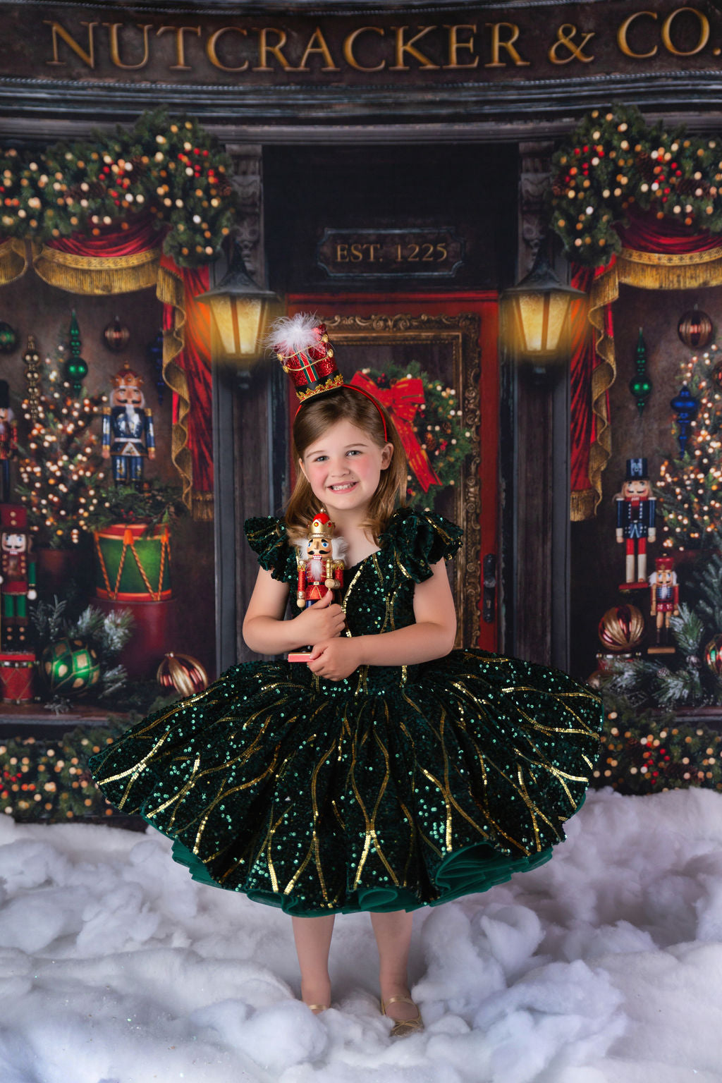 "Nutcracker Dance" - Green Petal Length Dress  ( 6 Year - Petite 7 Year)