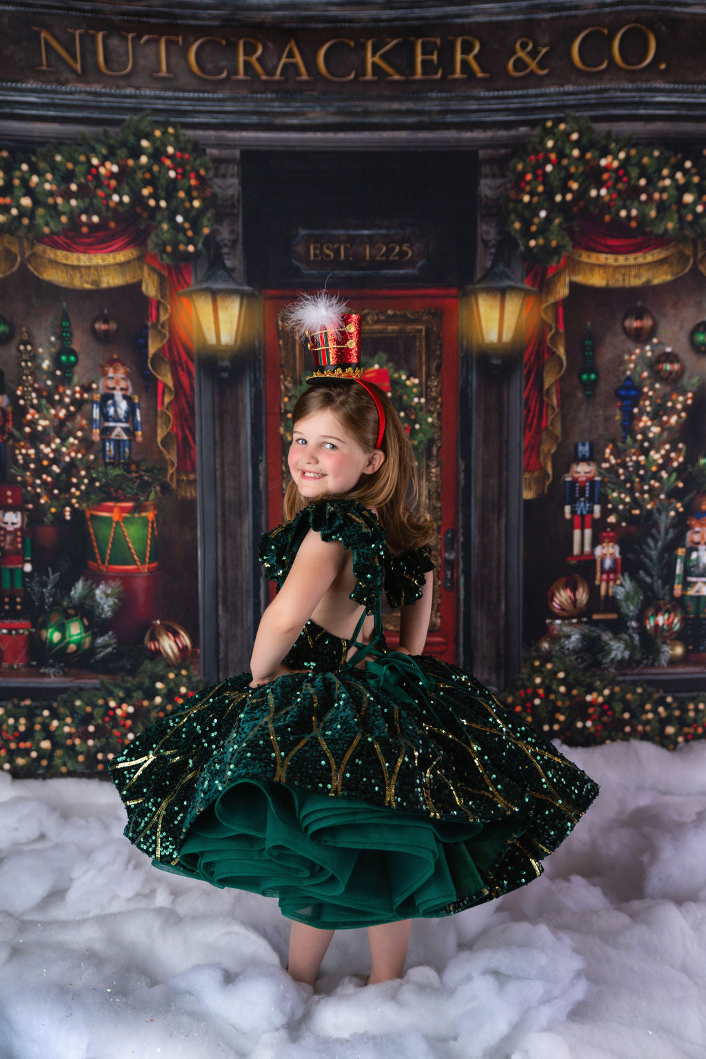 "Nutcracker Dance" - Green Petal Length Dress  ( 6 Year - Petite 7 Year)