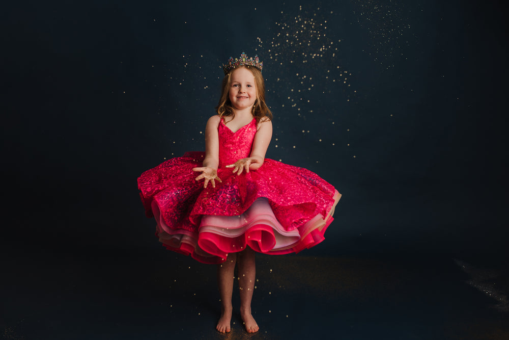 RETIRED RENTAL EUC "Somewhere over the Rainbow" -  Bold Pink - Petal Short Length Dress ( 6 Year - Petite 7 Year)