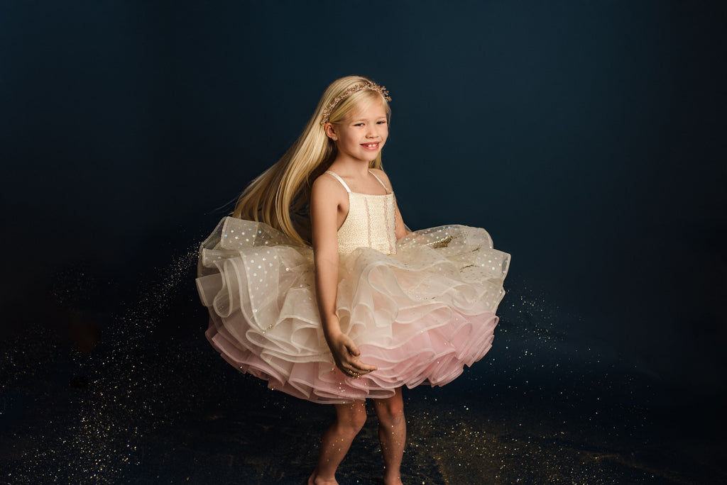 Glitter Champagne Confetti - Petal  Length Dress (3 Year-Petite 5 Year)