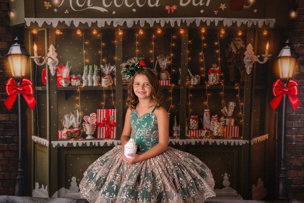 "Jillian" in green and champagne Petal Length Dress ( 7 Year - Petite 8 Year)