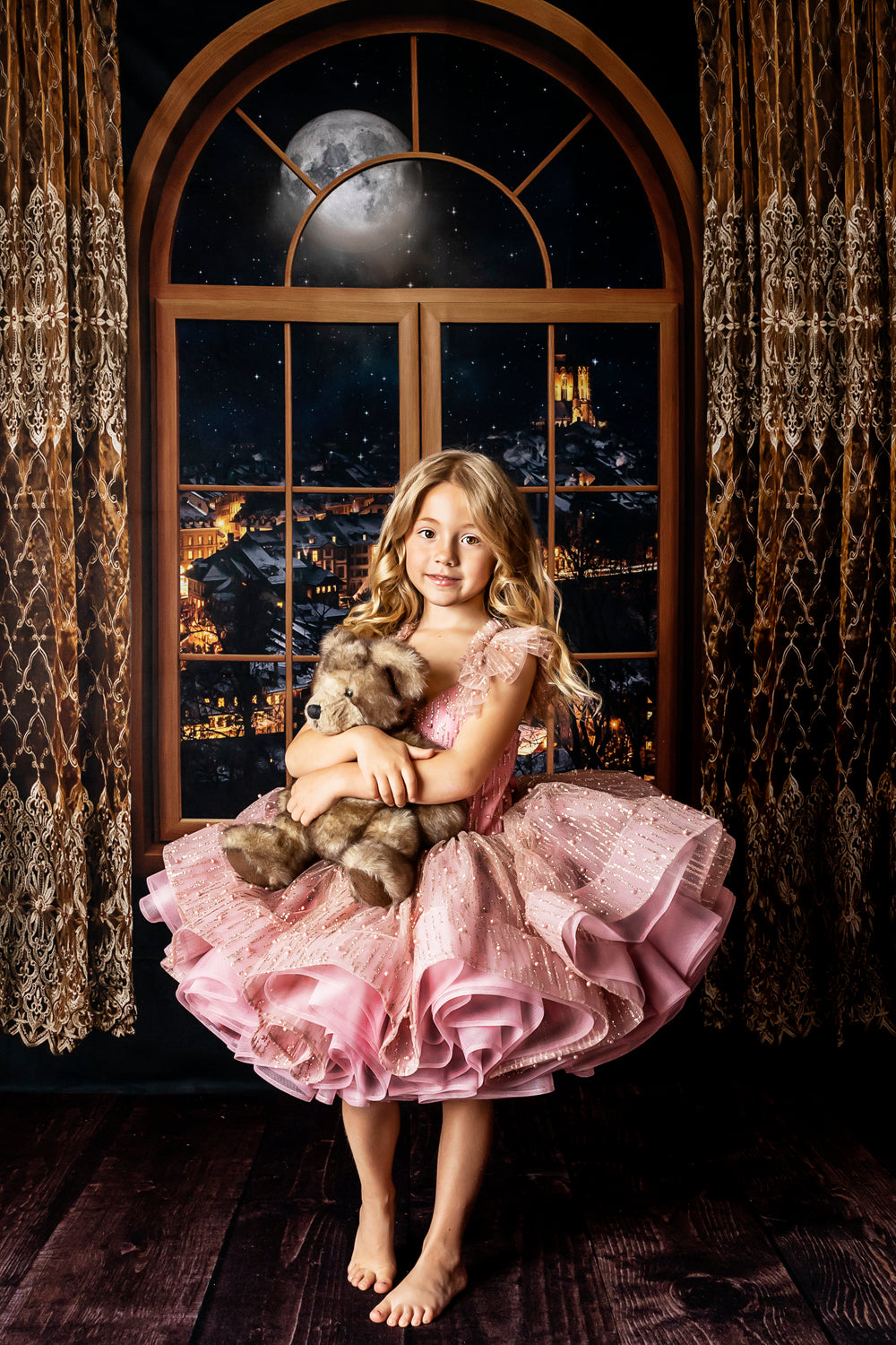 girl wearing a beautiful pink gown