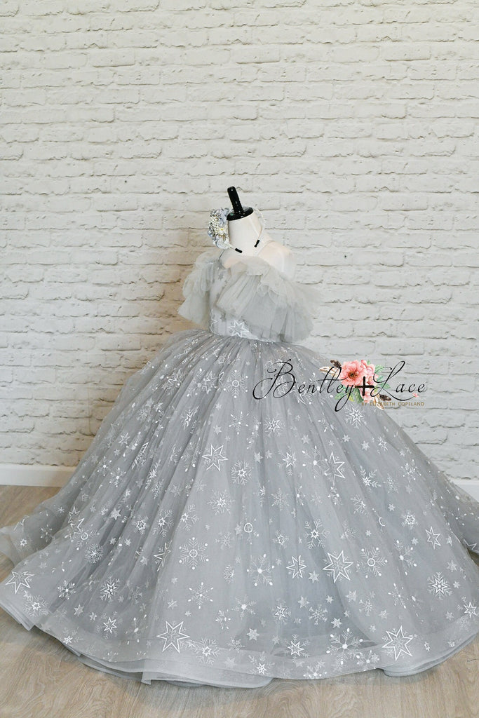Snowflake Skies in Silver  -  Floor long Dress  ( 7 Year - Petite 8 Year)