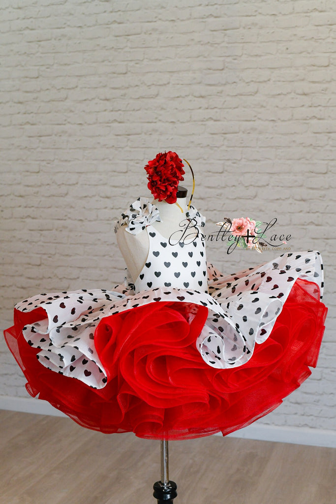 Retired rental euc "Sweetest Ballerina" black/white with red tulle -  Petal Length Dress - ( 4 Year - Petite 5 Year)