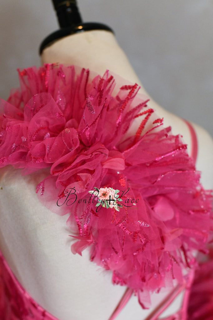 "Samantha" One Shoulder Ruffle - shades of Pink-  Dress Petal Short Length Dress ( 7 Year - Petite 8 Year)