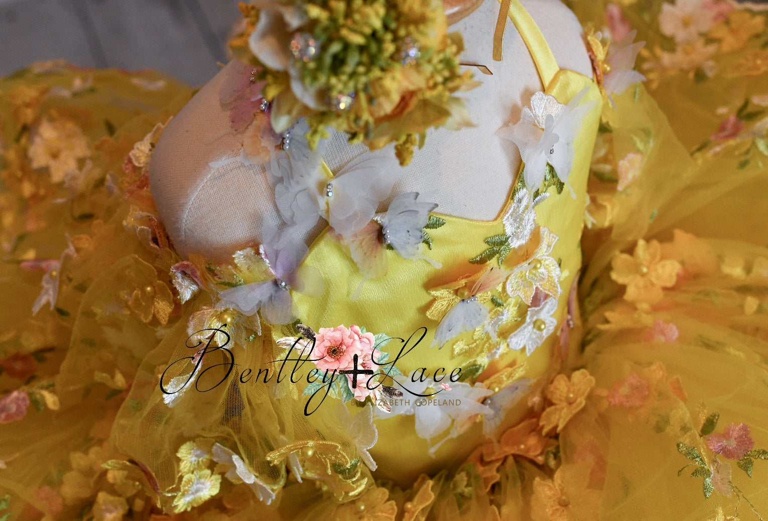 "Floral Dreams" in Yellow + bonnet -  Petal Short Length Dress ( 2 Year - Petite 4 Year)