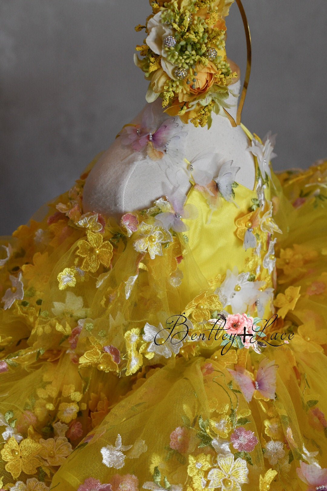 "Floral Dreams" in Yellow + bonnet -  Petal Short Length Dress ( 2 Year - Petite 4 Year)