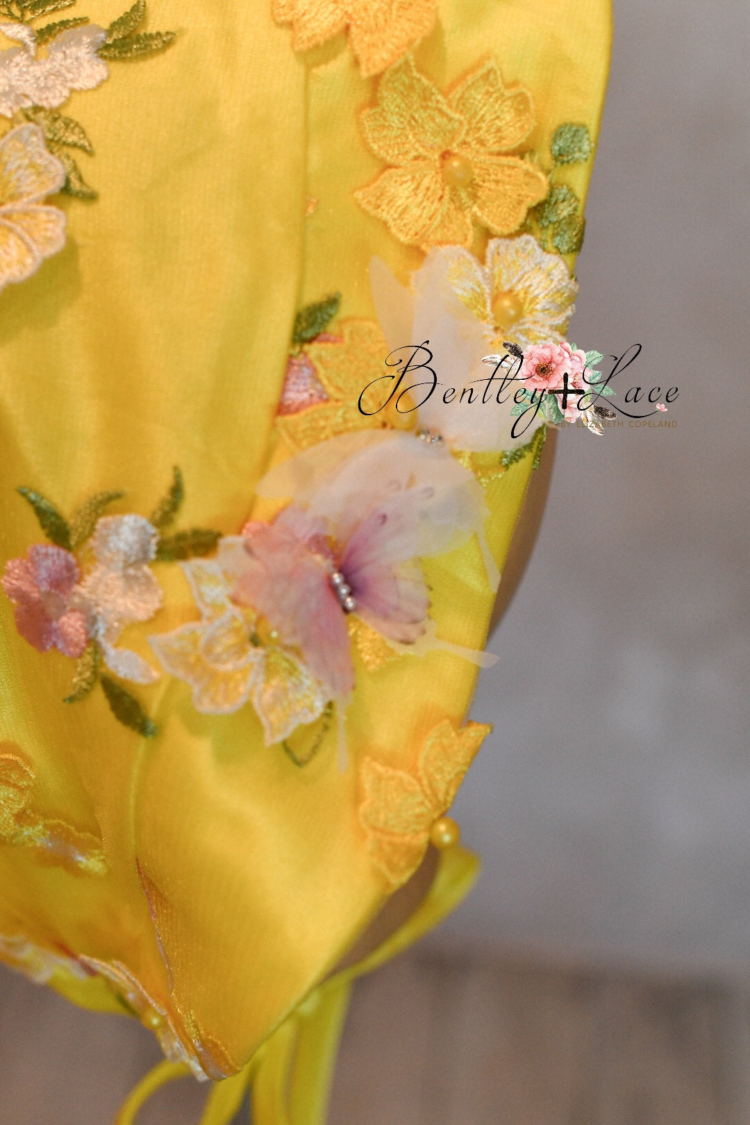 "Floral Dreams" in Yellow + bonnet -  Petal Short Length Dress ( 2 Year - Petite 4 Year)