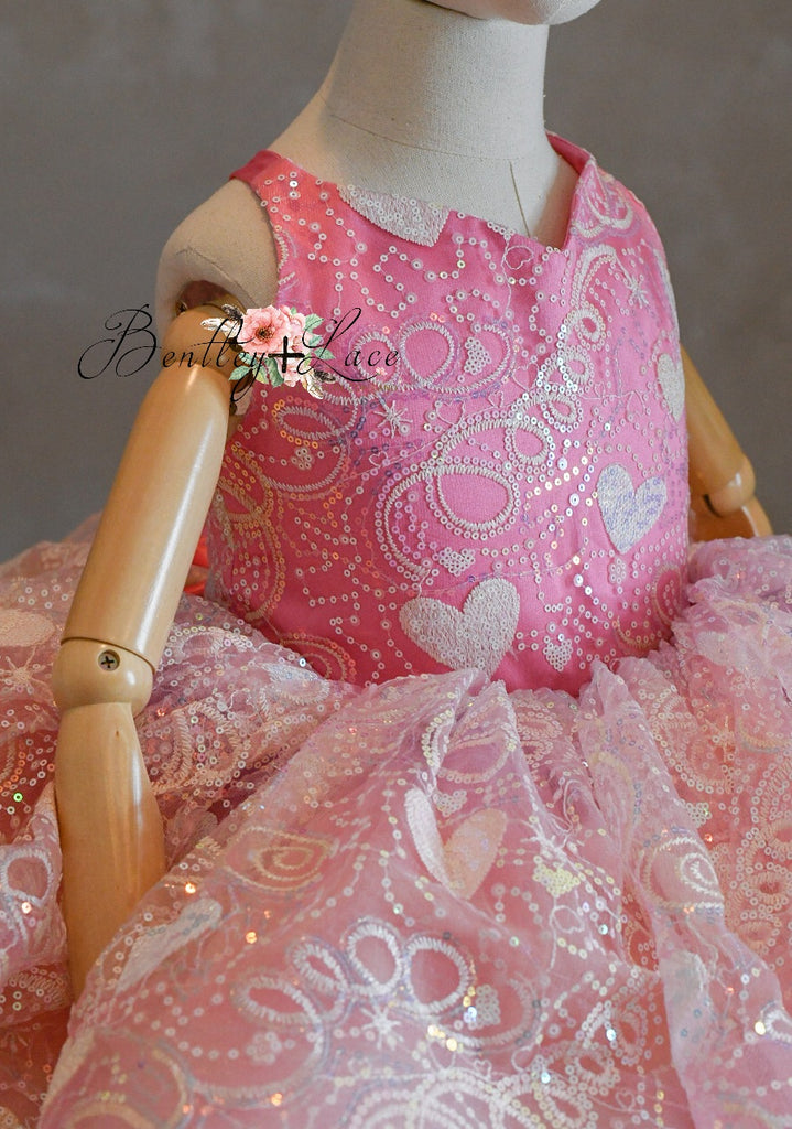 "Birthday Party" - pink Petal Short Length Dress (5 Year - 6 Year)