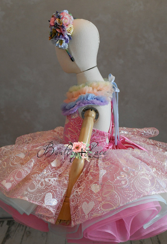 "Birthday Party" - pink Petal Short Length Dress (5 Year - 6 Year)