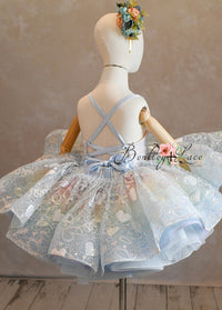 Retired rental euc"Birthday Party" - Blue Petal Short Length Dress (5 Year - 6 Year)