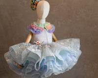 Retired rental euc"Birthday Party" - Blue Petal Short Length Dress (5 Year - 6 Year)
