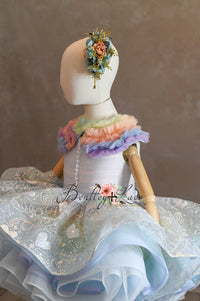 Retired rental euc"Birthday Party" - Blue Petal Short Length Dress (5 Year - 6 Year)