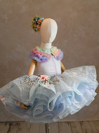 Retired rental euc"Birthday Party" - Blue Petal Short Length Dress (5 Year - 6 Year)
