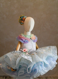 Retired rental euc"Birthday Party" - Blue Petal Short Length Dress (5 Year - 6 Year)