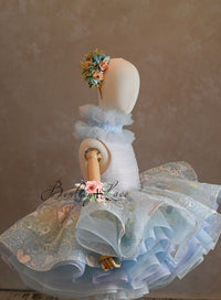 Retired rental euc"Birthday Party" - Blue Petal Short Length Dress (5 Year - 6 Year)
