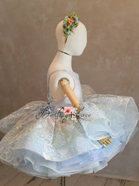 Retired rental euc"Birthday Party" - Blue Petal Short Length Dress (5 Year - 6 Year)