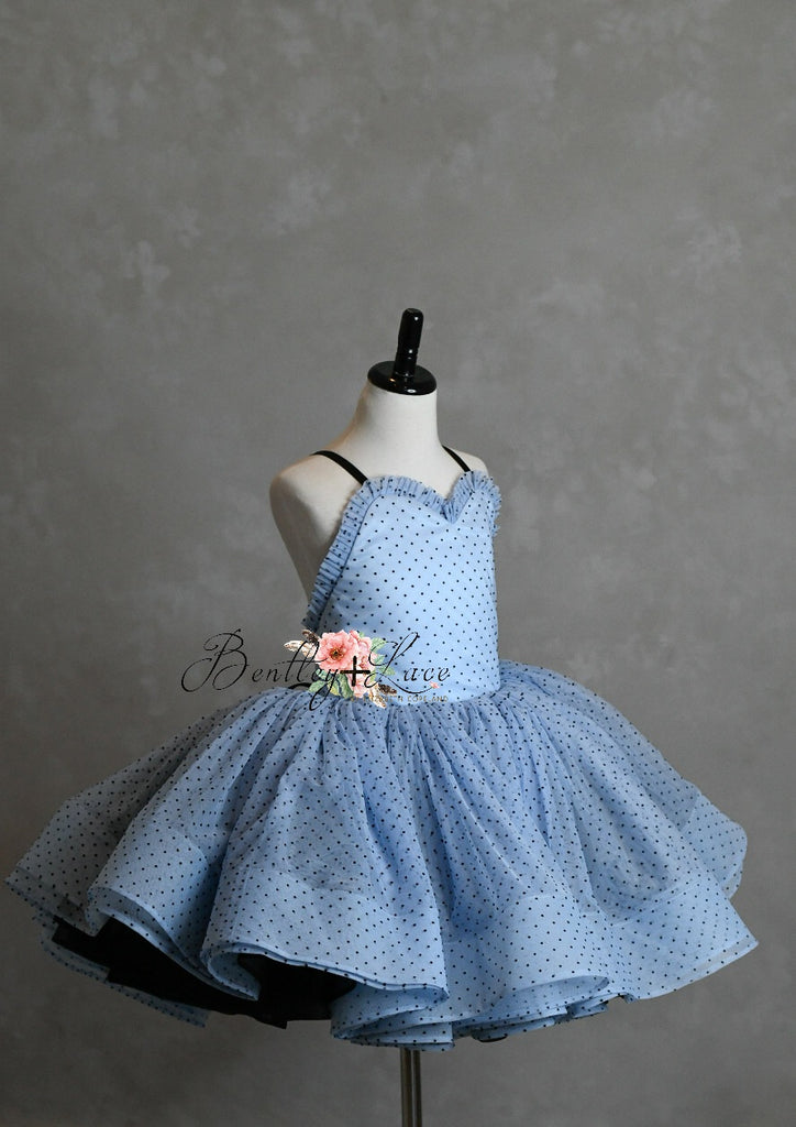 "Emma" Blue Vintage Petal Short Length Dress ( 7 Year - Petite 8 Year)
