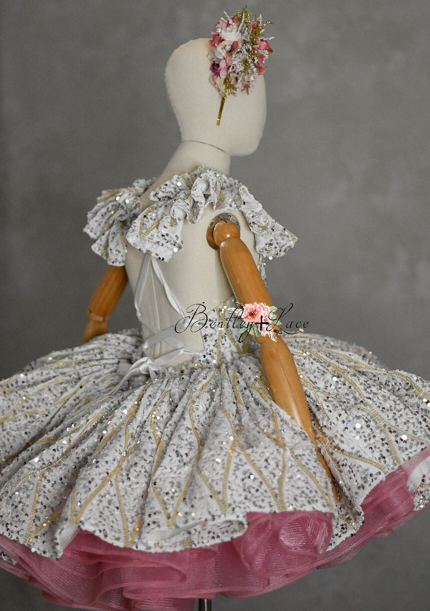 "Sweetheart Dance" - White Petal Length Dress  ( 6 Year - Petite 7 Year)