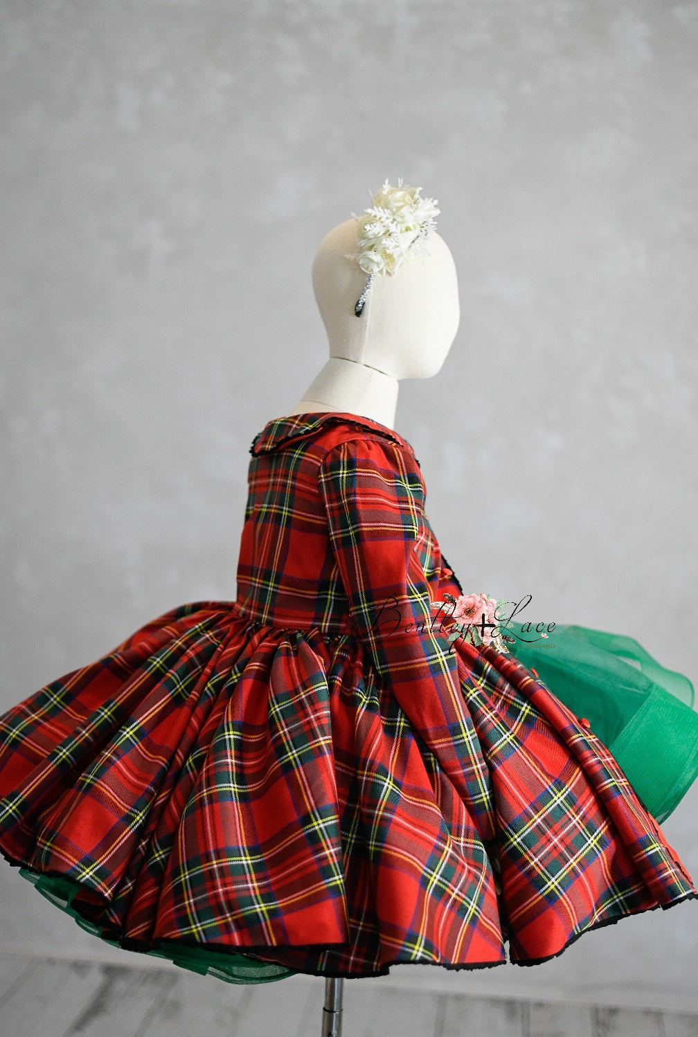 "Darling Plaid" Red Vintage Jacket Dress + Green Solid  Petal Length Dress ( 5 Year - Petite 6 Year)