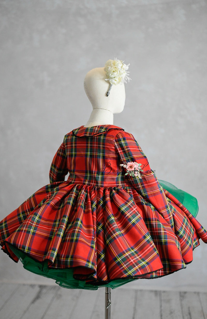 "Darling Plaid" Red Vintage Jacket Dress + Green Solid  Petal Length Dress ( 5 Year - Petite 6 Year)