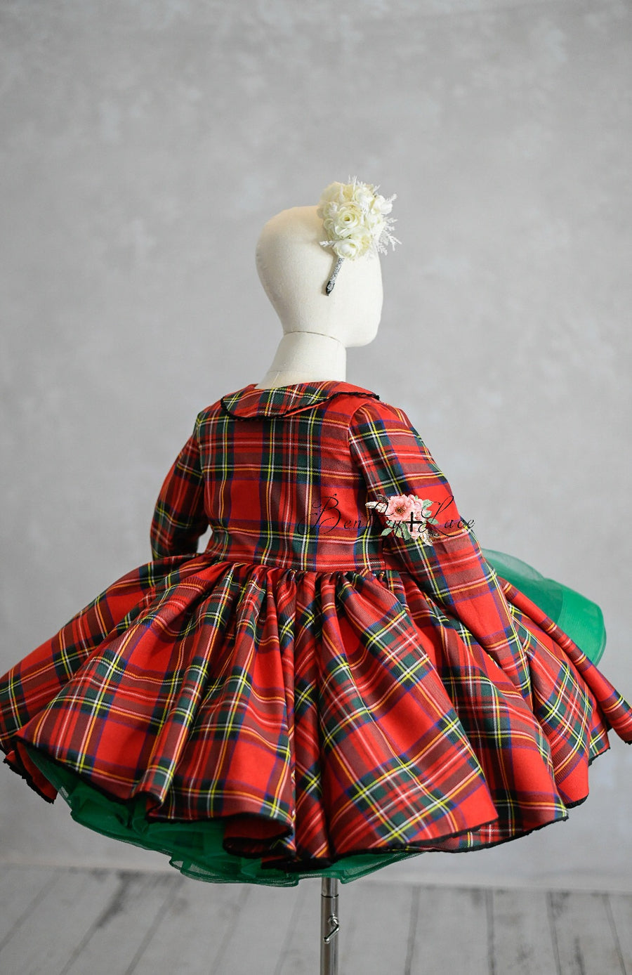 "Darling Plaid" Red Vintage Jacket Dress + Green Solid  Petal Length Dress ( 5 Year - Petite 6 Year)