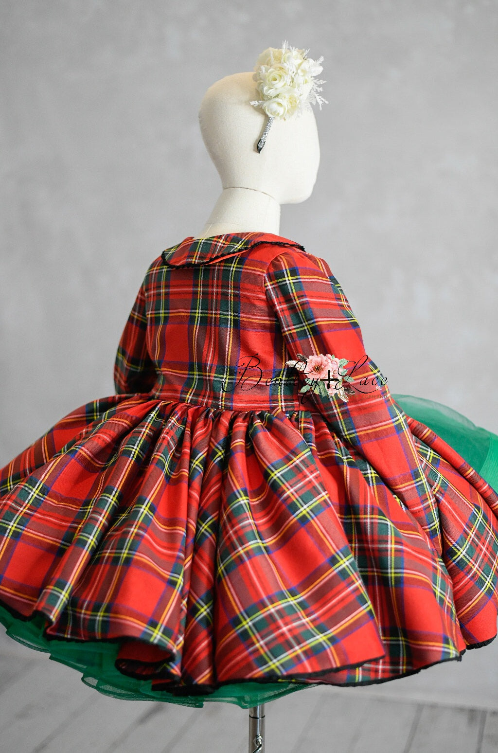 "Darling Plaid" Red Vintage Jacket Dress + Green Solid  Petal Length Dress ( 5 Year - Petite 6 Year)