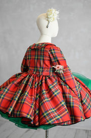 "Darling Plaid" Red Vintage Jacket Dress + Green Solid  Petal Length Dress ( 5 Year - Petite 6 Year)