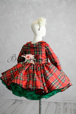 "Darling Plaid" Red Vintage Jacket Dress + Green Solid  Petal Length Dress ( 5 Year - Petite 6 Year)