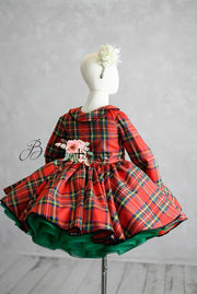 "Darling Plaid" Red Vintage Jacket Dress + Green Solid  Petal Length Dress ( 5 Year - Petite 6 Year)