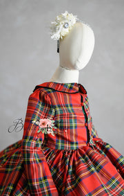 "Darling Plaid" Red Vintage Jacket Dress + Green Solid  Petal Length Dress ( 5 Year - Petite 6 Year)