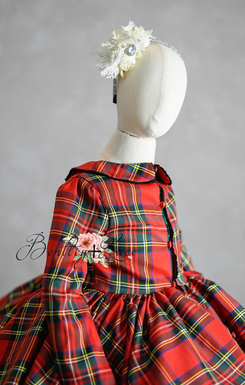 "Darling Plaid" Red Vintage Jacket Dress + Green Solid  Petal Length Dress ( 5 Year - Petite 6 Year)