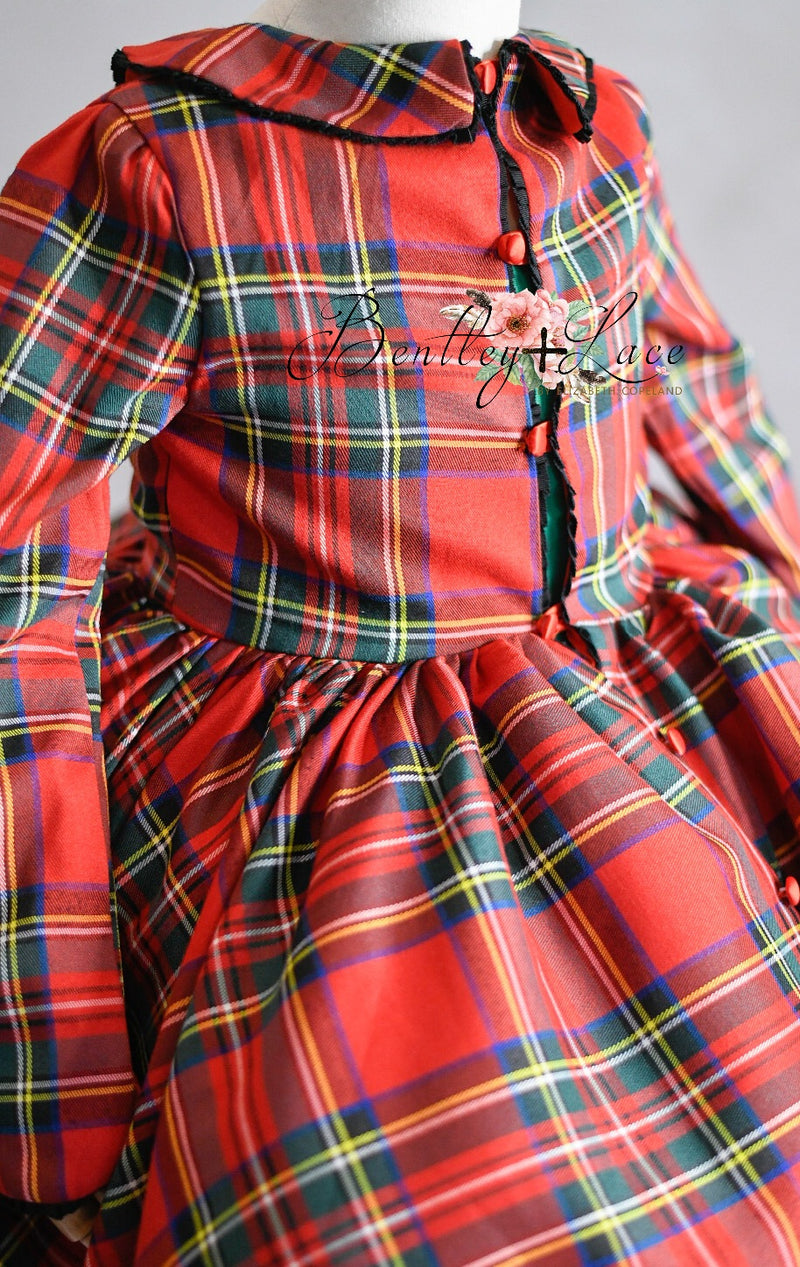 "Darling Plaid" Red Vintage Jacket Dress + Green Solid  Petal Length Dress ( 5 Year - Petite 6 Year)