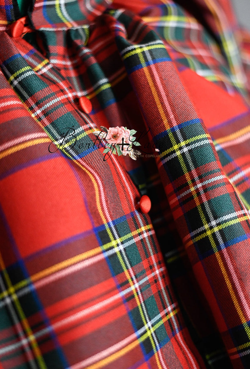 "Darling Plaid" Red Vintage Jacket Dress + Green Solid  Petal Length Dress ( 5 Year - Petite 6 Year)