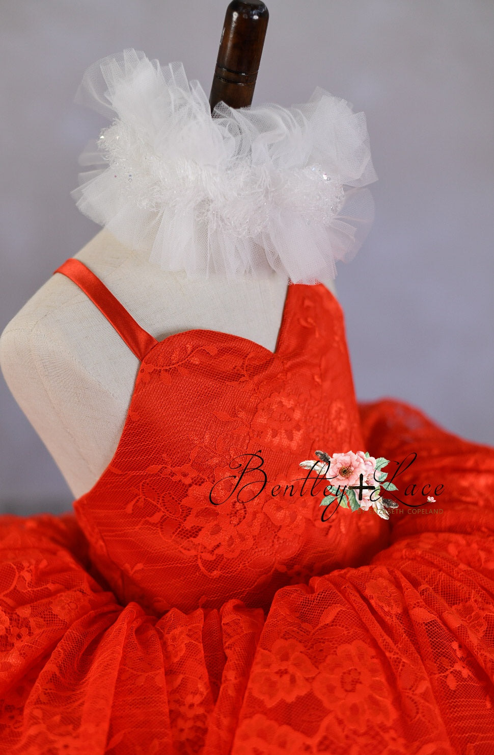 Crimson Red Butterfly Net Pearl Embellished Gown for Girls Design by  LittleCheer at Pernia's Pop Up Shop 2024