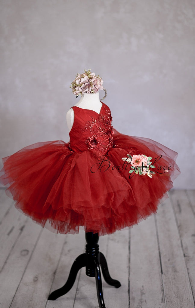 "Dillon"  burgundy Petal Length Dress  ( 4 Year - Petite 5 Year)