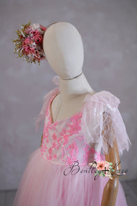 New rts Pink Dazzle Lace Floor-Length Rental Gown | Fits 9Y–10Y