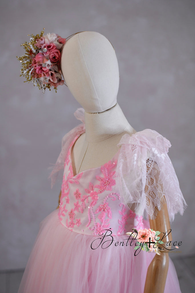 Pink Dazzle floor length - pink lace (9-10 year)
