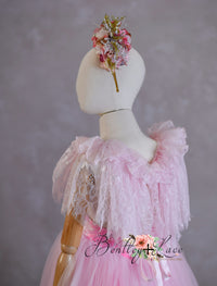 New rts Pink Dazzle Lace Floor-Length Rental Gown | Fits 9Y–10Y