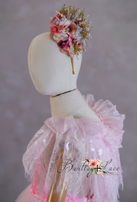 New rts Pink Dazzle Lace Floor-Length Rental Gown | Fits 9Y–10Y